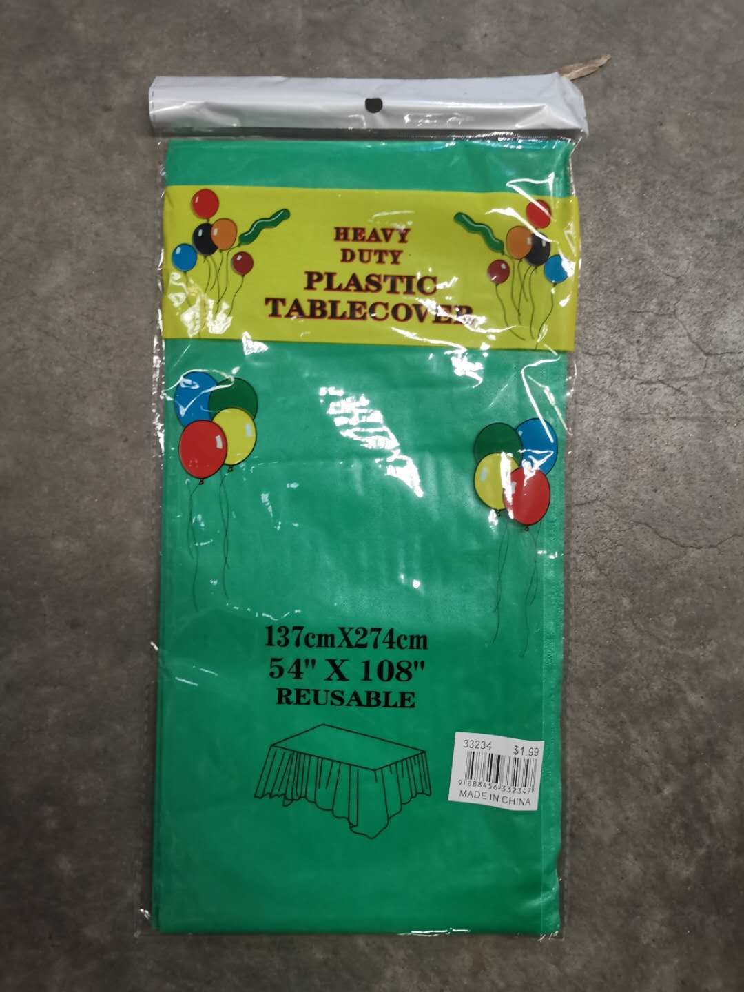 F11L, 33234, green heavy duty plastic table cloth 137x274 cm