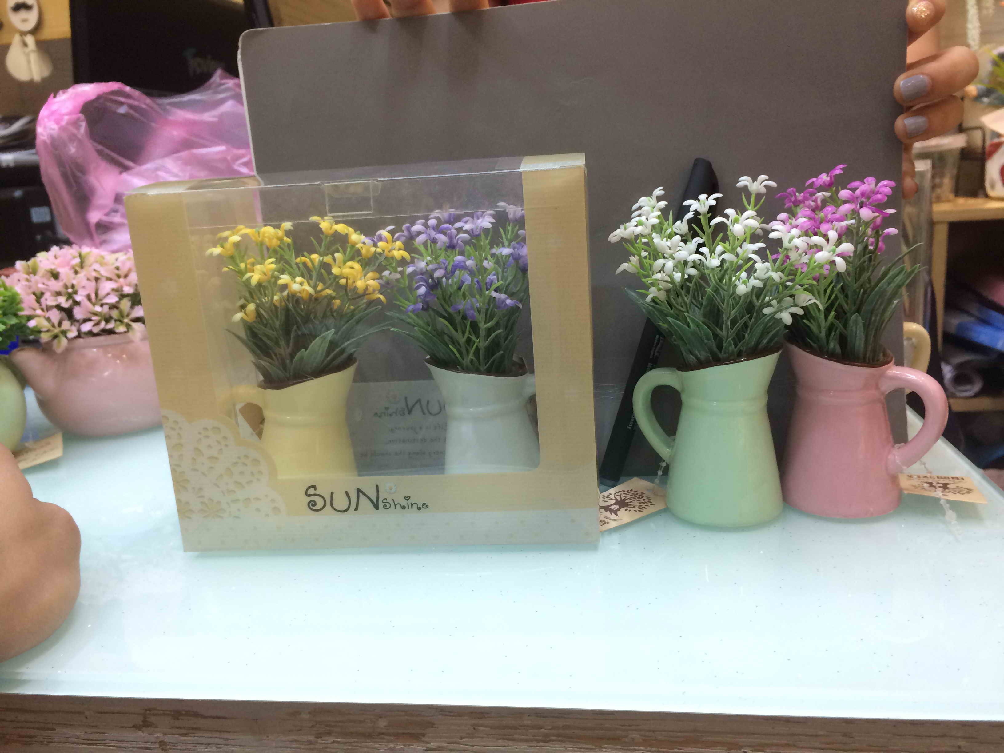 D7M, $7.99, artifical potted plant 2pc
