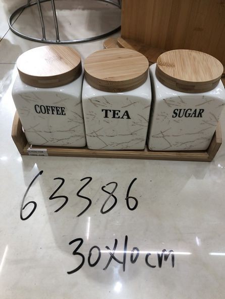 63386, tea coffee sugar jar set D10cm white