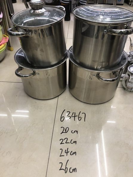 A16Z-L, 63467, set 4 thicken stockpot w/ glass lid in gift box  20/22/24/26cm stainless steel