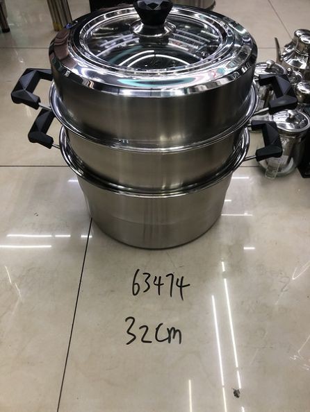 E18M, 63474, steamer 3 tier w/ glass lid in gift box 32cm stainless steel