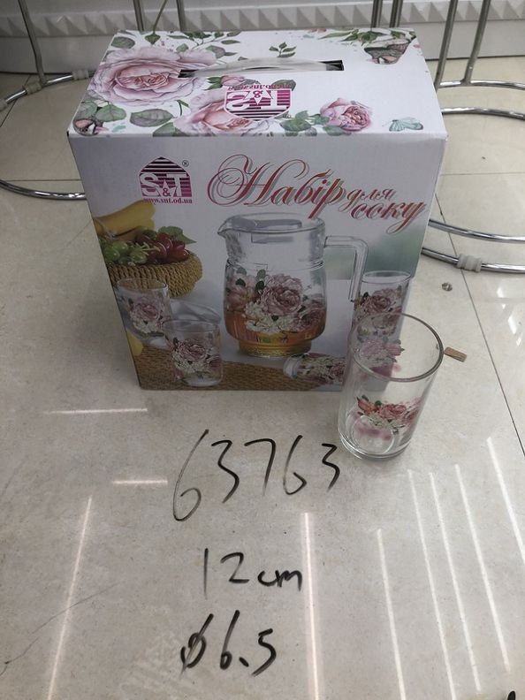 D10Z-L, 63763, glass water jar + glass cup sakura 6pcs D6.5*12cm
