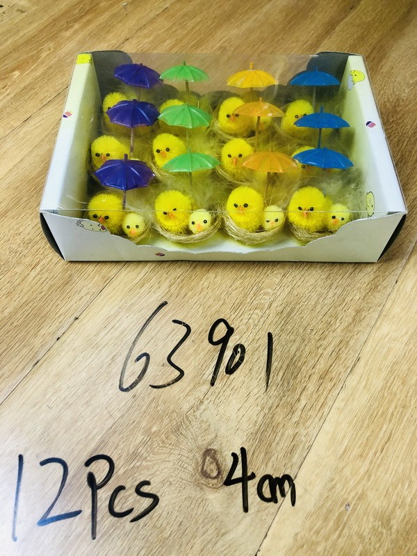 26E1, 63901, Easter chicken with multicolor umberlla 4cm