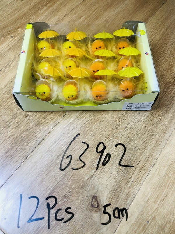 26E1, 63902, Easter chicken with yellow umberlla 5cm