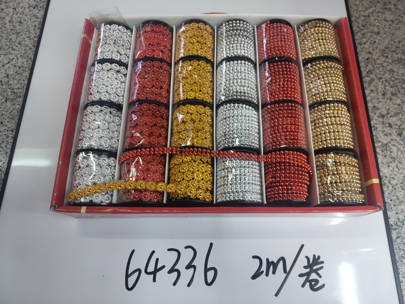 24X27, 64336, Xmas ribbon beads double layer & sun 2m