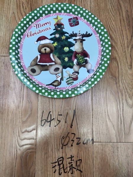 22X42, 64511, Xmas metal tray round 32cm