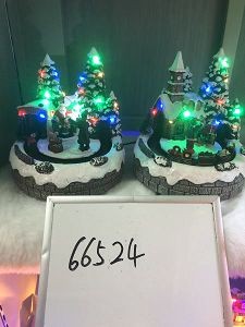 66524, Xmas deco house & train 17*17*18cm USB & battery