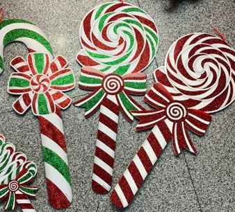 23X23, 67810, Xmas Yard Stake 50cm Candy Cane & Ribbon Tie
