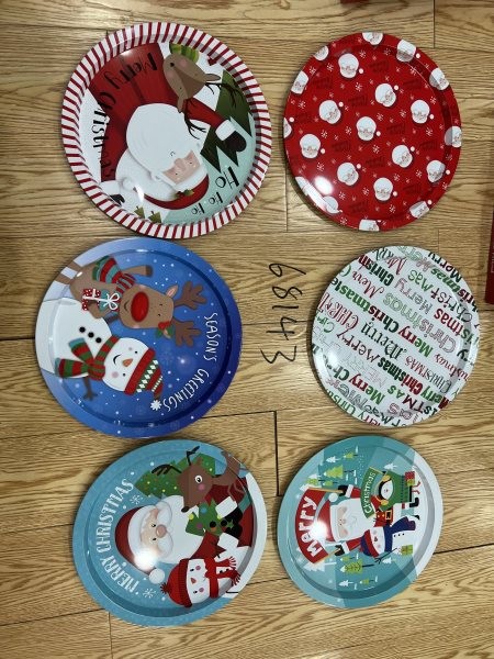 25X26, 68143, Xmas Tray Metal D32cm