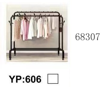I1M, 68307, Cloth Rack Double Bar With Wheel B/W