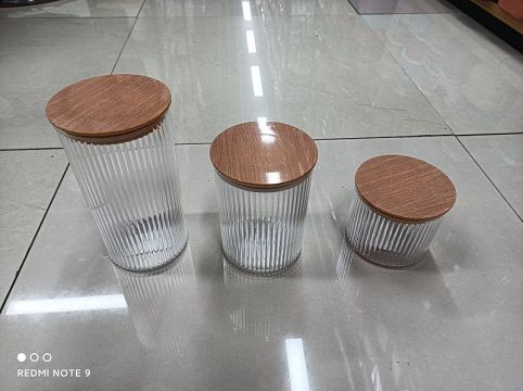 B18M, 69405, Storage Jar Wood Grain Lid L