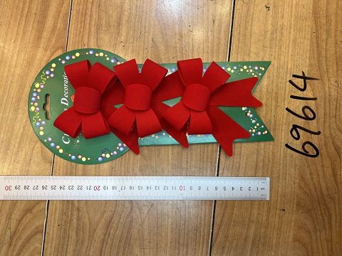 25X21, 69614, Xmas Bow Flocked 3pc  9cm*11cm