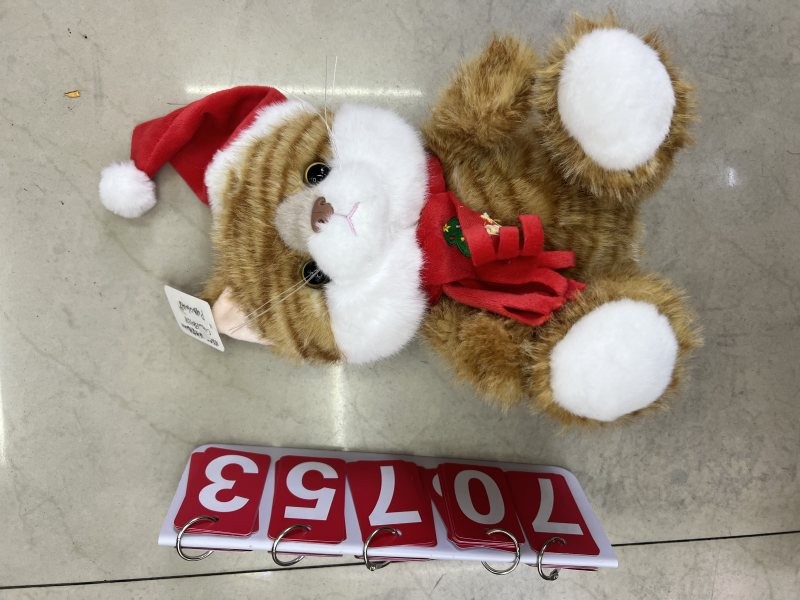 70753, Xmas Soft Toy Cat with Santa Hat 22cm