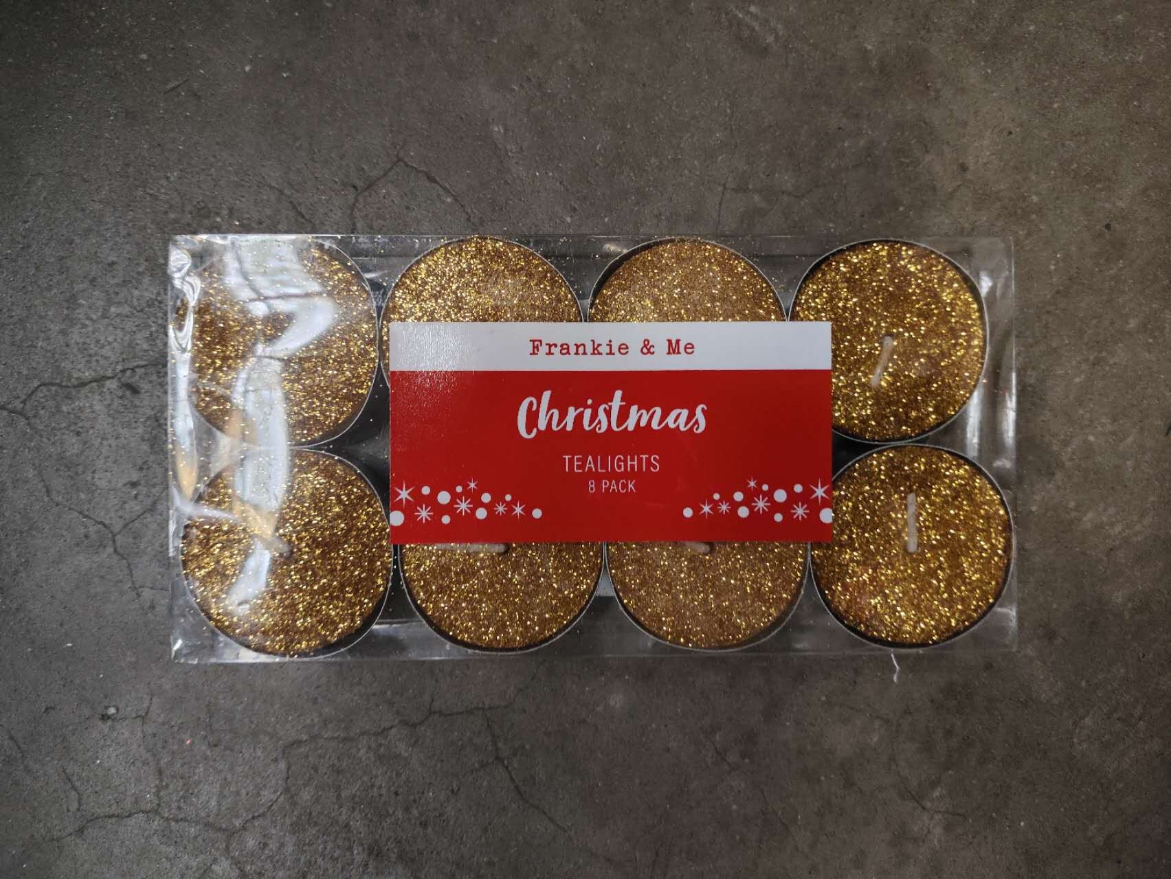 24XS1JS2, C2276, CANDLE TEALGHT 8PK XMAS GLITTR GOLD