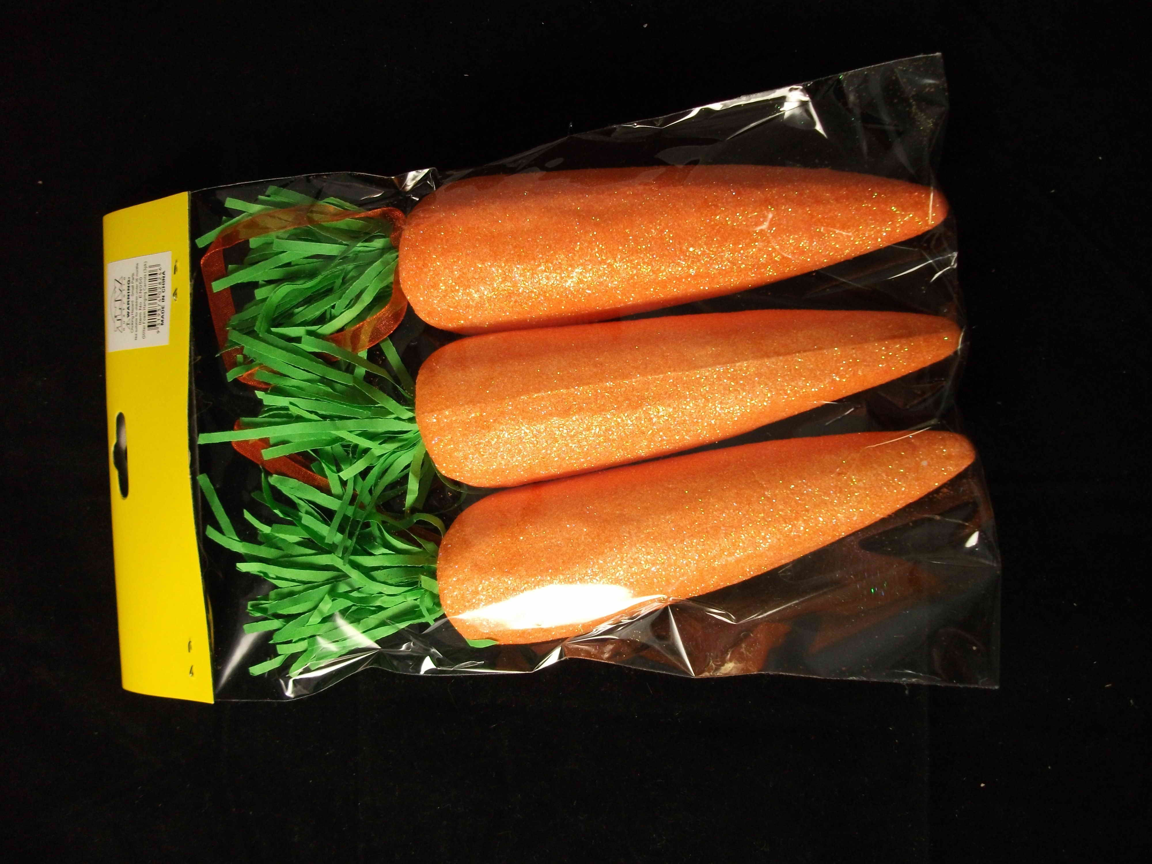 GLITTER FOAM EASTER CARROTS 15x4.5 3P HANG