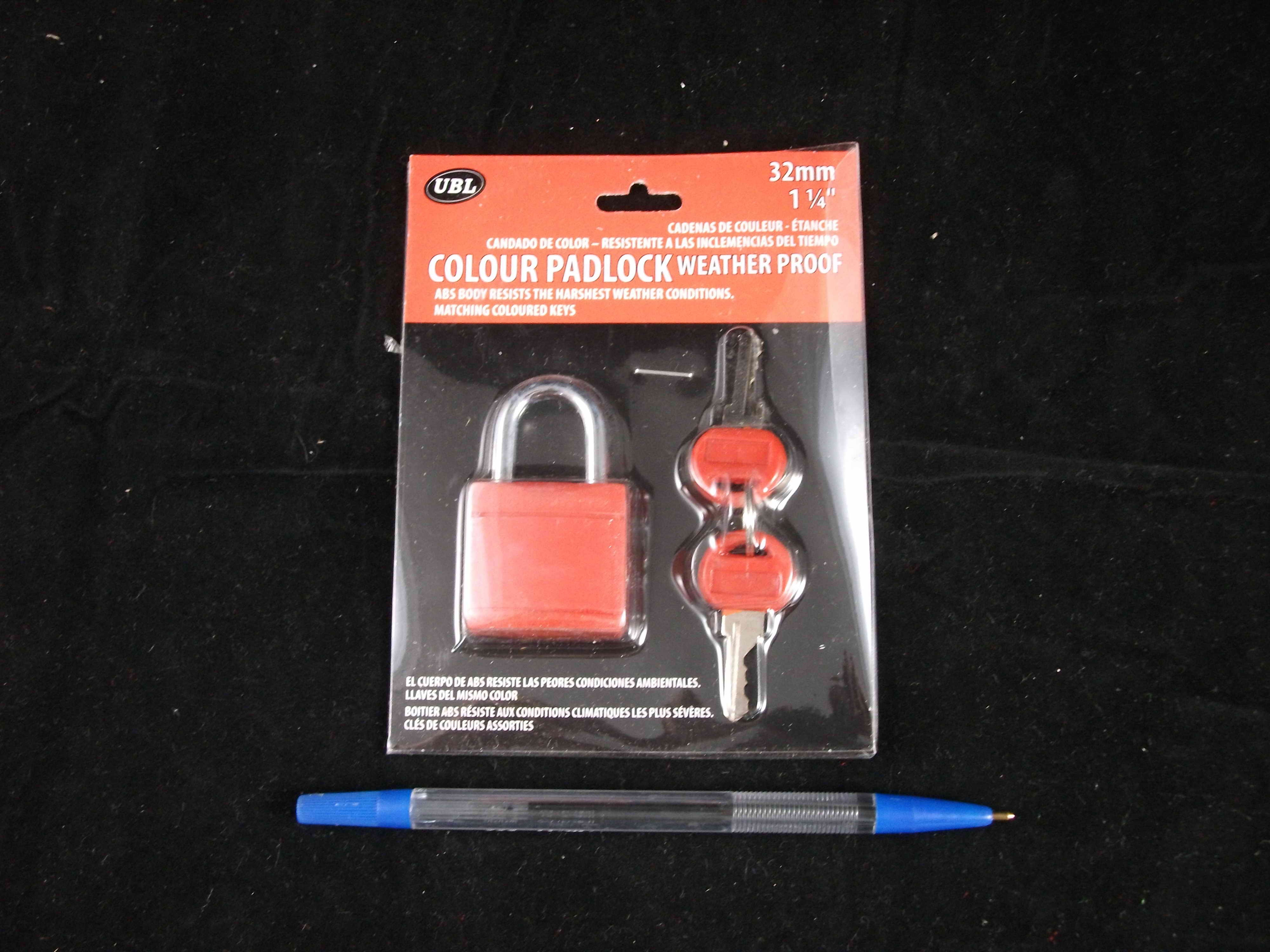 PADLOCK COLOURED 32mm W/2 KEYS