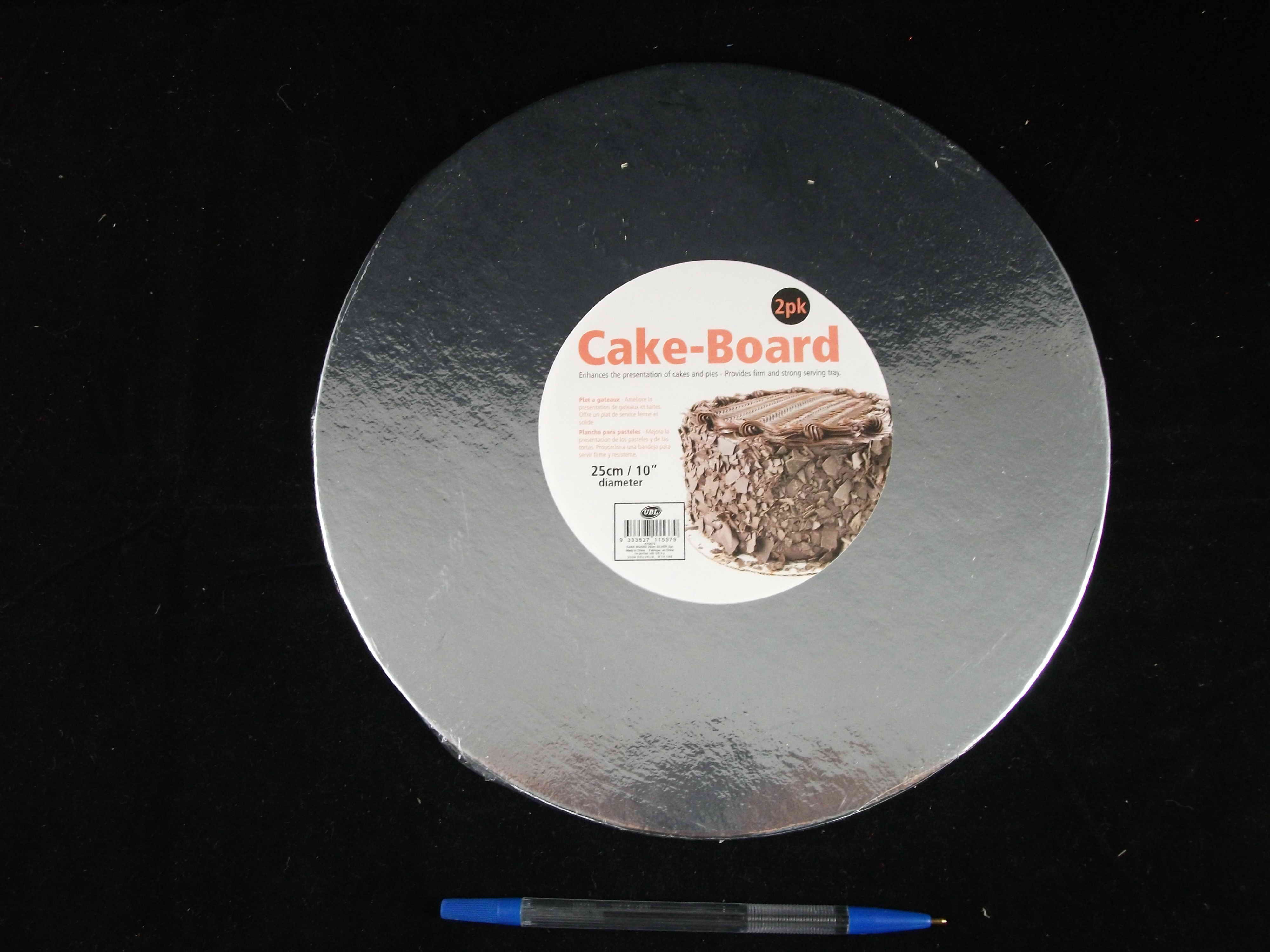 25XC, KT0072, CAKE BOARD 25cm SILVER 2pk