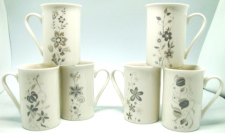 $2,Slim Mugs /GOLD FLORAL 6 Design Asst. MUGS