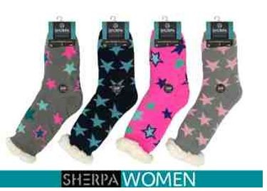 WIN-1038, 1 Pair Ladies Knitted Sherpa Socks-Stars
