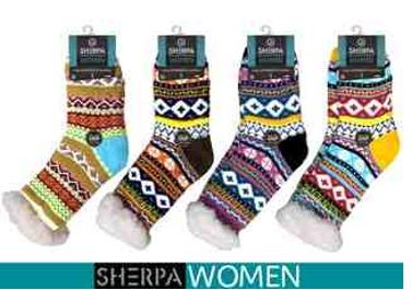 WIN-1041, 1Pair Ladies Knitted Sherpa Socks Aztec