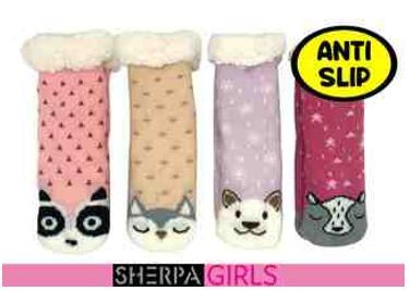 WIN-1057, 1Pair Girls Sherpa Socks Animal Face