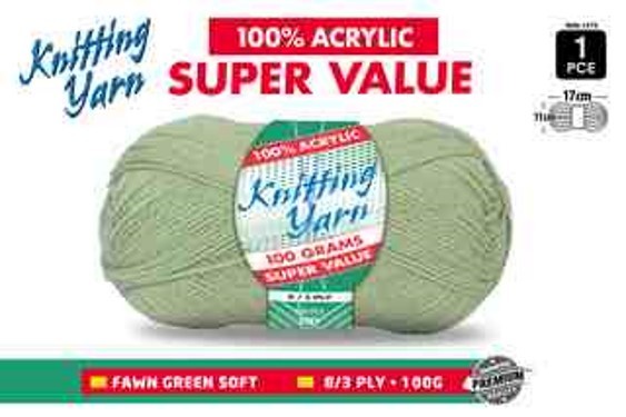 WIN-1276. 1pce Knitting Yarn-8 Ply-100g- Fawn Gree