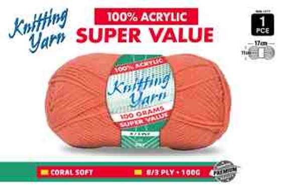 WIN-1277. 1pce Knitting Yarn-8 Ply-100g- Coral