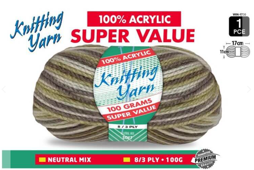 WIN-1729, 1Pce Knitting Yarn 8 Ply 100g - Brown Mix