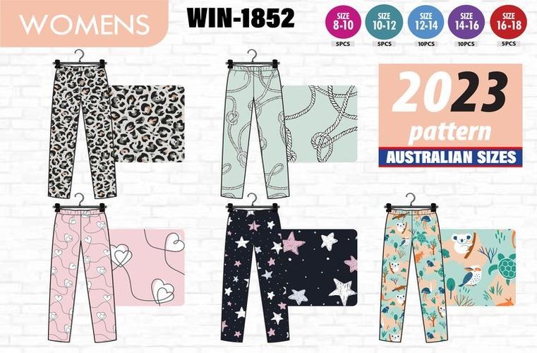 WIN-1852, 1pce Ladies PJ Lounge Pants 5Sizes Ser 2