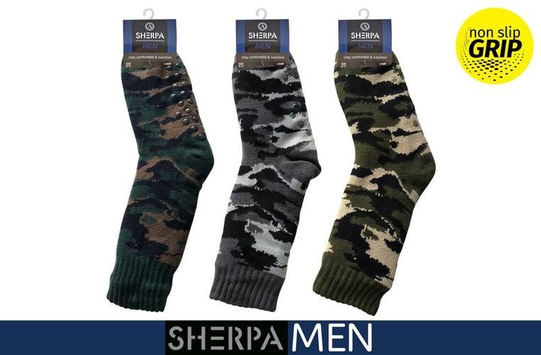 WIN-1867, 1pr Mens Sherpa Socks Camo