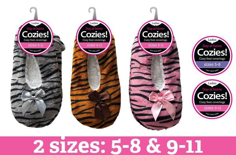 WIN-1882, 1Pair Ladies Sherpa Slipper AnimalStripe