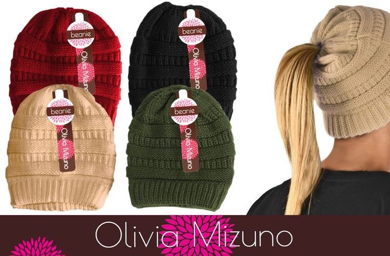WIN-1906, 1Pce Ladies Knitted Pony Tail Beanie