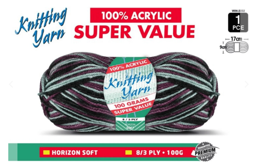 WIN-2232,Yatsal 100% Acrylic 8-Ply Knitting Yarn 100 g, Horizon Soft