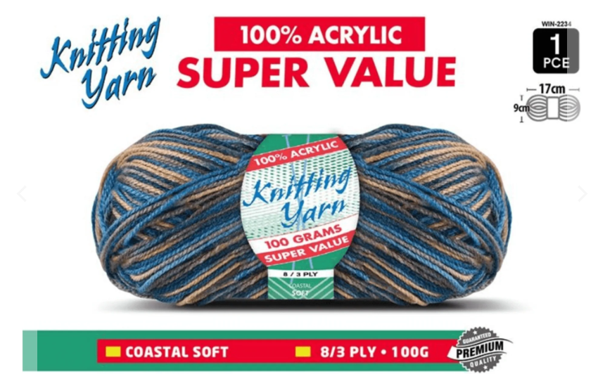 WIN-2234,Yatsal 100% Acrylic 8-Ply Knitting Yarn 100 g, Coastal Soft