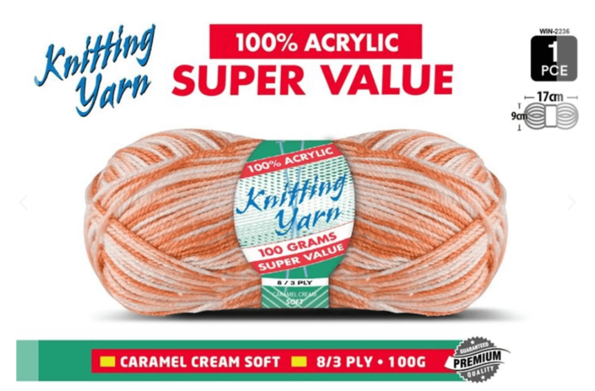 WIN-2236,Yatsal 100% Acrylic 8-Ply Knitting Yarn 100 g, Caramel Cream Soft