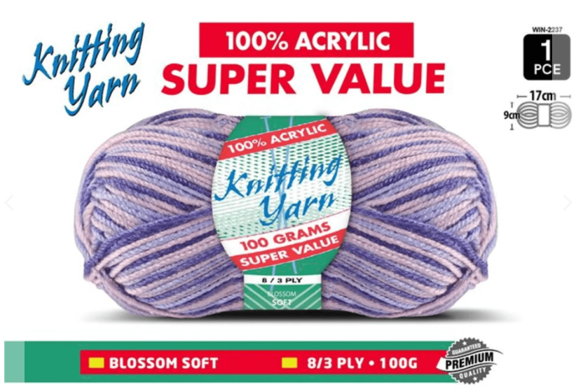 WIN-2237,Yatsal 100% Acrylic 8-Ply Knitting Yarn 100 g, Blossom Soft
