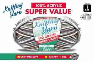 WIN-256, 1Pce Knitting Yarn-8 Ply-100G-Grey Mix