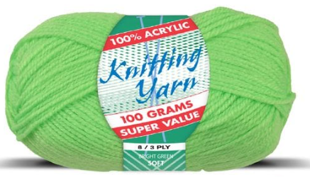 WIN-2702, WIN-2702, Yatsal 100% Acrylic 8-Ply Knitting Yarn 100 g, Bright Green