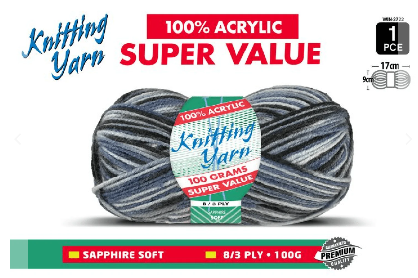 WIN-2722,Yatsal 100% Acrylic 8-Ply Knitting Yarn 100 g, Sapphire