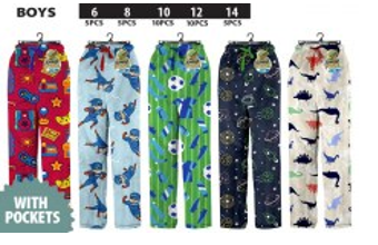 WIN-3198, 1 Pc Boys PJ Lounge Pants With Pockets