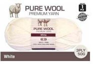 WIN-962, 1pce Pure Wool - 3 Ply-50G- White