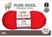 WIN-965, 1pce Pure Wool - 3 Ply-50G-Red
