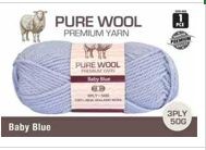 WIN-966, 1pce Pure Wool - 3 Ply-50G-Baby Blue