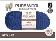WIN-974, 1pce Pure Wool - 3 Ply-50G-Navy Blue