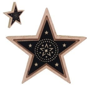 X235935, Xmas X235935, Xmas STAR - BLACK FLOCKED W/GLITTER, MDF 17CM
