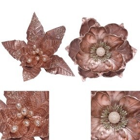 X237823, Xmas X237823, Xmas 2A TAUPE POINSETTIA, MAGNOLIA W/CLIP