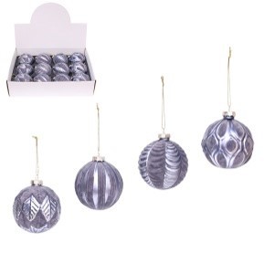 X239018, Xmas X239018, Xmas 4A 8CM SILVER GLASS BAUBLES IN PDQ