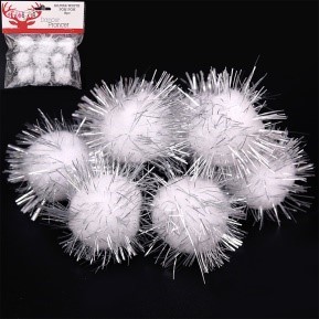 X239452, Xmas X239452, Xmas 9PC 3CM SILVER WHITE POM POMS