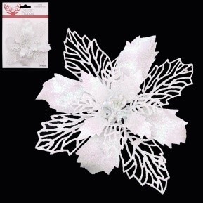 X240656, Xmas X240656, Xmas WHITE IRIDESCENT POINSETTIA W/CLIP 15CM