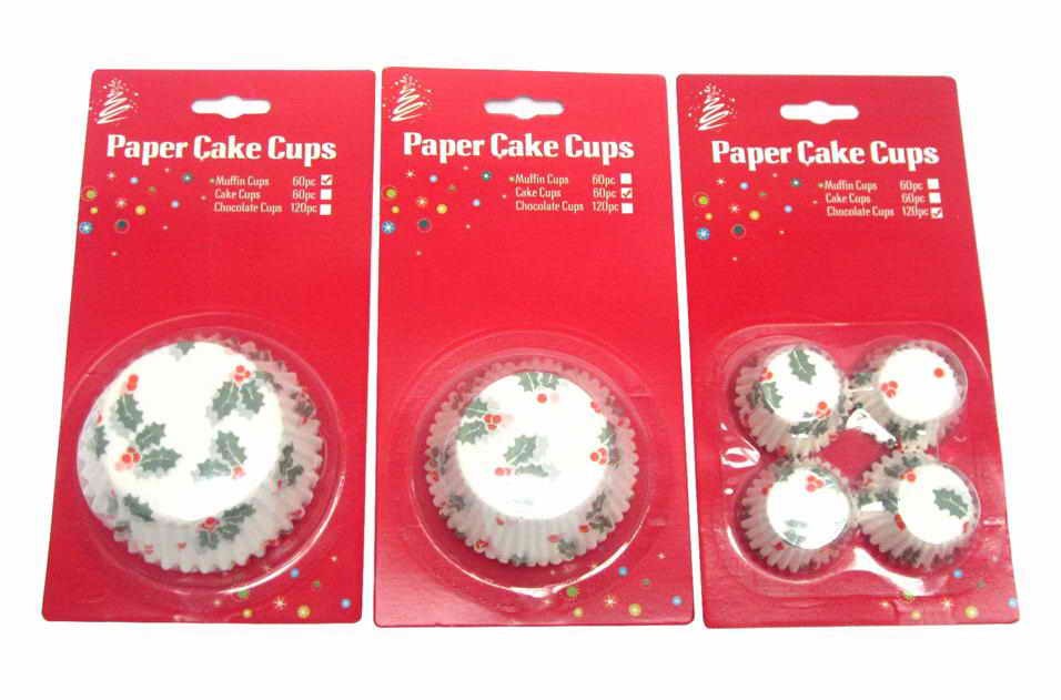 PAPER CAKE CUPS HOLLY 60pc